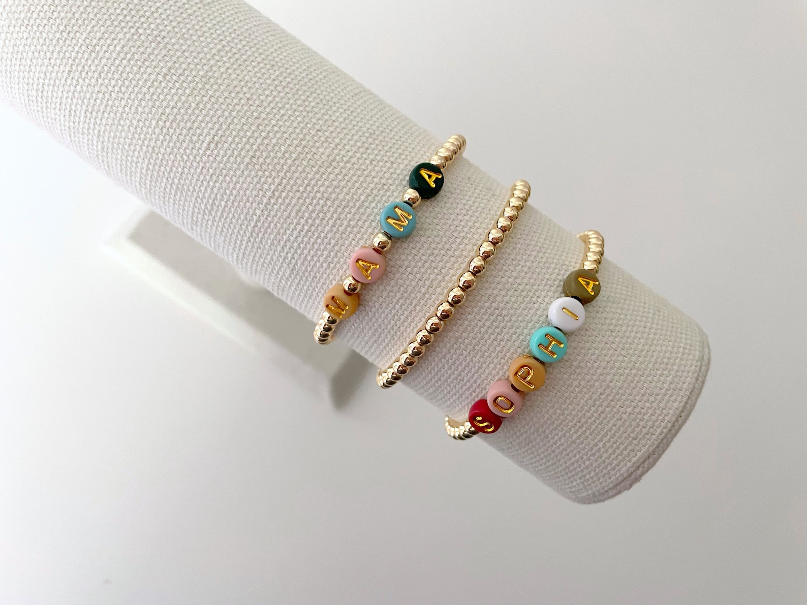 Colorful Letter Bead Bracelets | 14k Gold Bead Bracelets | Name ...