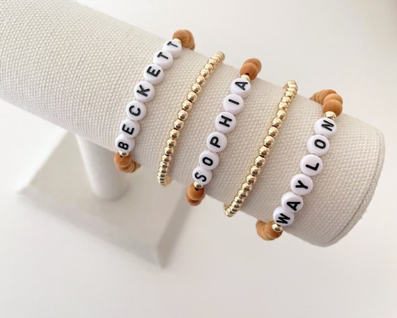 Custom Initial Letter Gold Beaded Bracelet