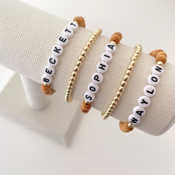 the wooden name bracelet | personalized name bracelets | beaded letter bracelets | custom name bracelets | word bracelets | initial bracelet