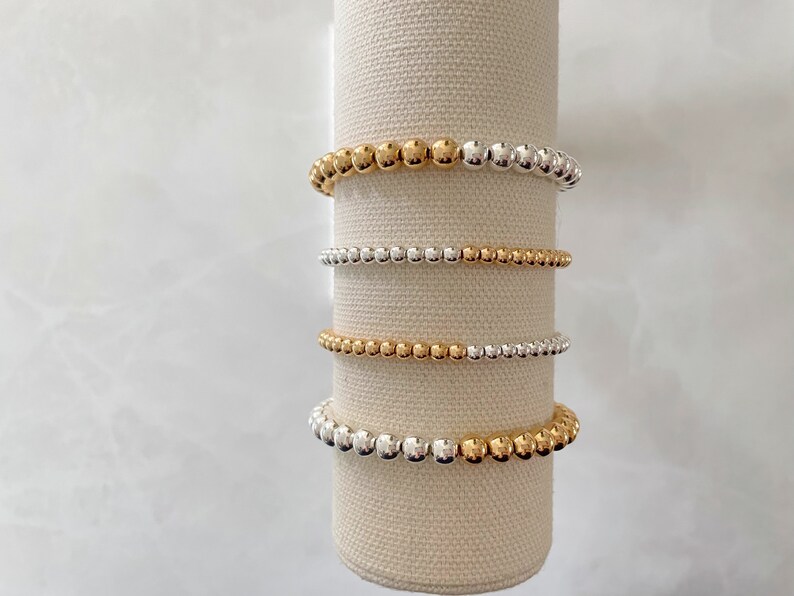 the half and half collection mixed metal bracelet gold and silver bracelet beaded bracelet minimalist bracelet gold bead bracelet image 5