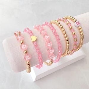 Pulseras de concientización sobre el cáncer de mama / Pulseras de lazo rosa / Regalo para sobrevivientes / Concientización sobre el cáncer / Regalos para ella / Pulseras de cuentas