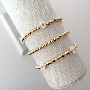 Daisy | Beaded Flower Bracelet | Charm Bracelets | 14k Gold Bead Bracelet | Stacking Bracelet | Daisy Bracelet | Daisy Glass Beads