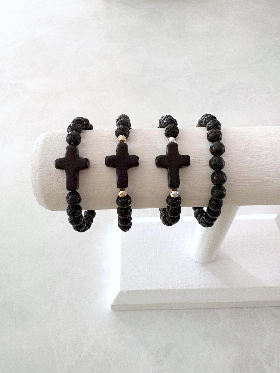 Black Cross Beaded Bracelet | Lava Bead Bracelet | Black Bead Bracelet ...