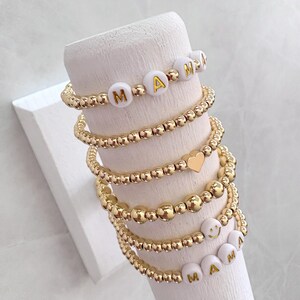 14K Gold Beaded Bracelets | Stackable Bracelets | Personalized Name ...