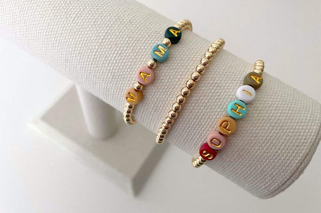 Colorful Letter Bead Bracelets | 14k Gold Bead Bracelets | Name ...