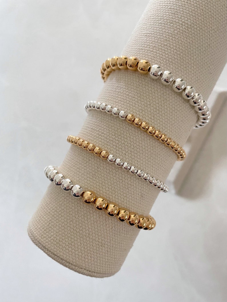 the half and half collection mixed metal bracelet gold and silver bracelet beaded bracelet minimalist bracelet gold bead bracelet image 4