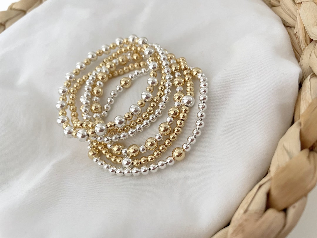 Mixed Metal Bracelet | Gold and Silver Bracelet | Beaded Bracelet ...