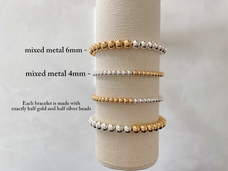 the half and half collection mixed metal bracelet gold and silver bracelet beaded bracelet minimalist bracelet gold bead bracelet image 2