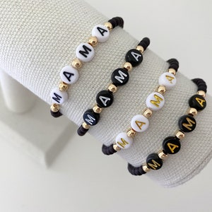 the mama black matte bracelet | black matte beaded bracelets | name bracelets | mama bracelets | stacking bracelets | stackable bracelets