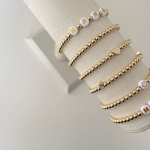 14K Gold Beaded Bracelets Stackable Bracelets Personalized Name ...