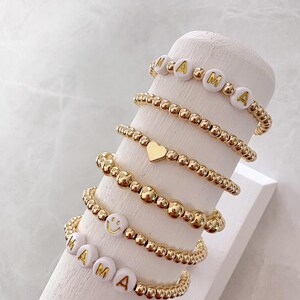 14K Gold Beaded Bracelets | Stackable Bracelets | Personalized Name ...