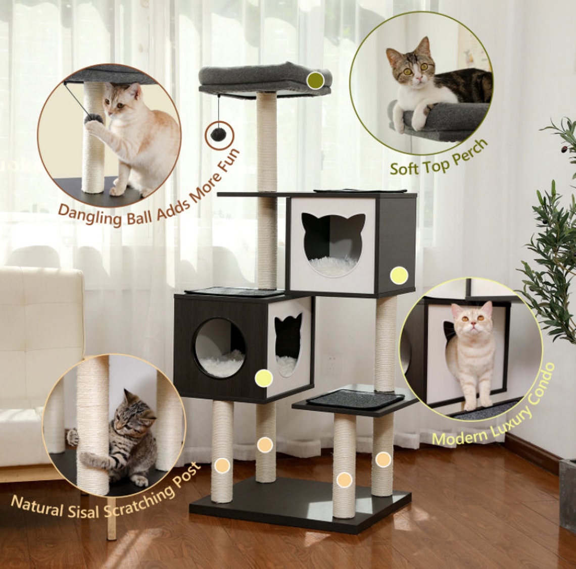 Luxury Modern Cat Tower with Dark Gray Wood Cat Castle Cat Etsy