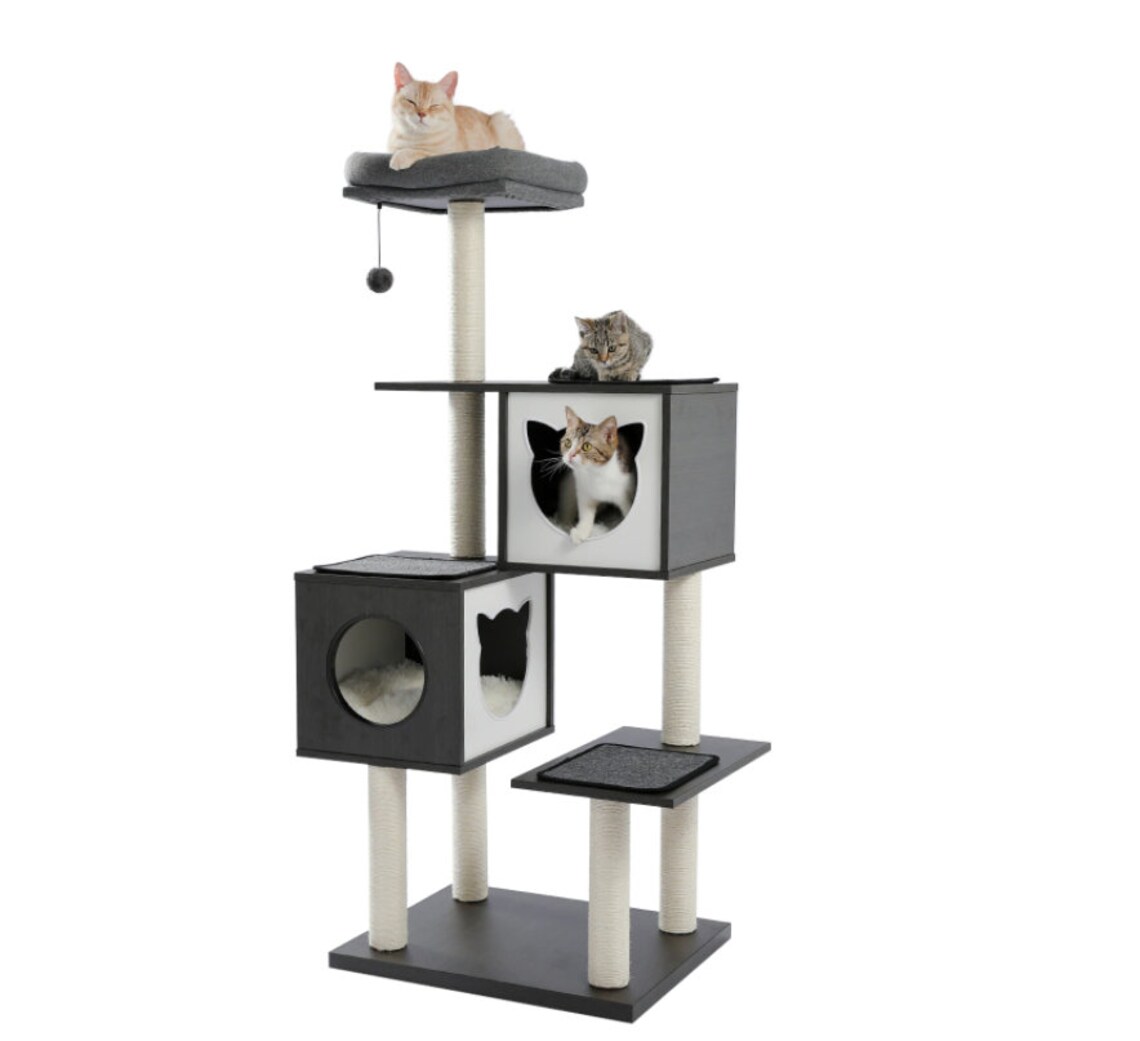 Luxury Modern Cat Tower with Dark Gray Wood Cat Castle Cat Etsy