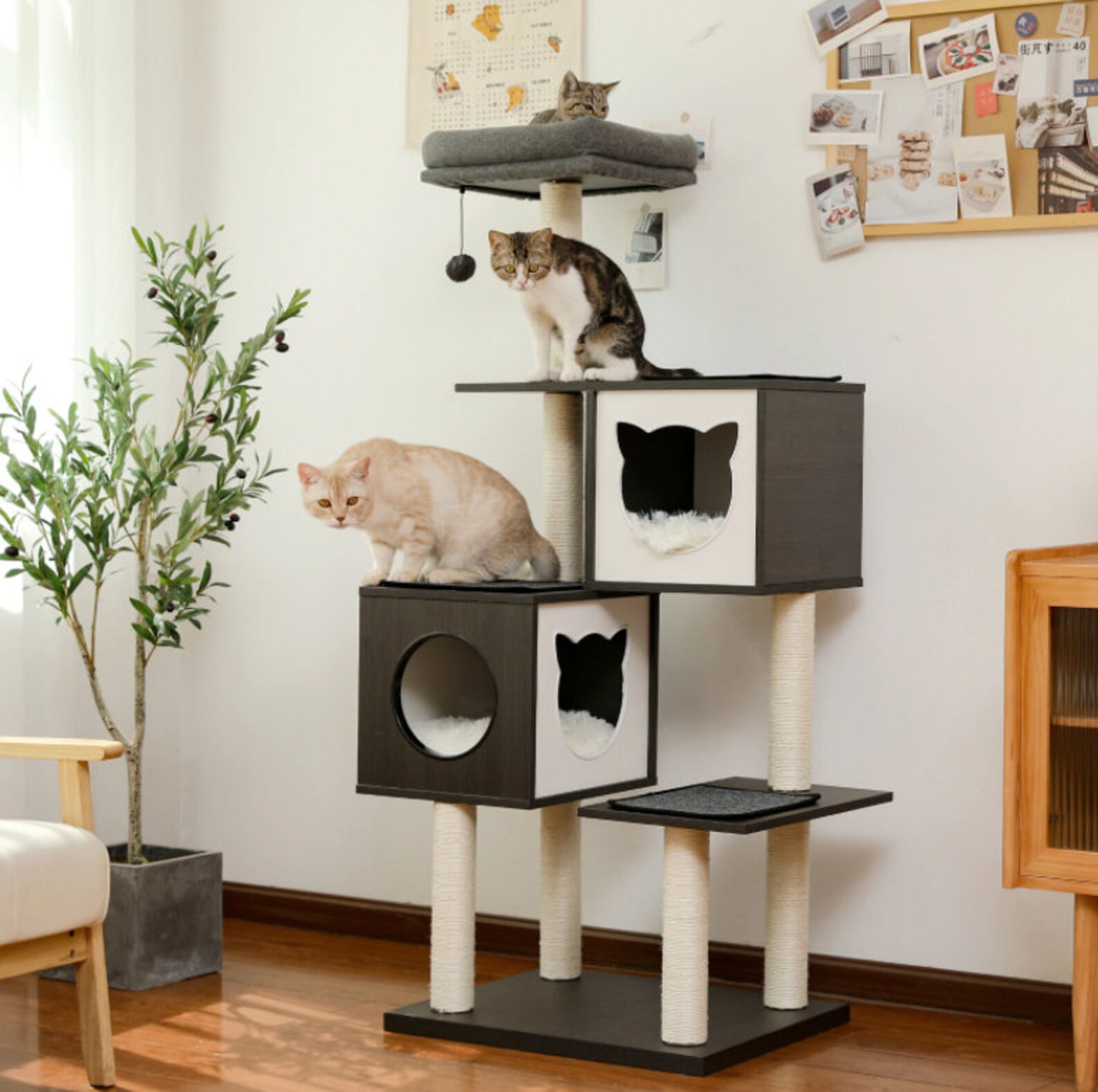 Luxury Modern Cat Tower with Dark Gray Wood Cat Castle Cat Etsy