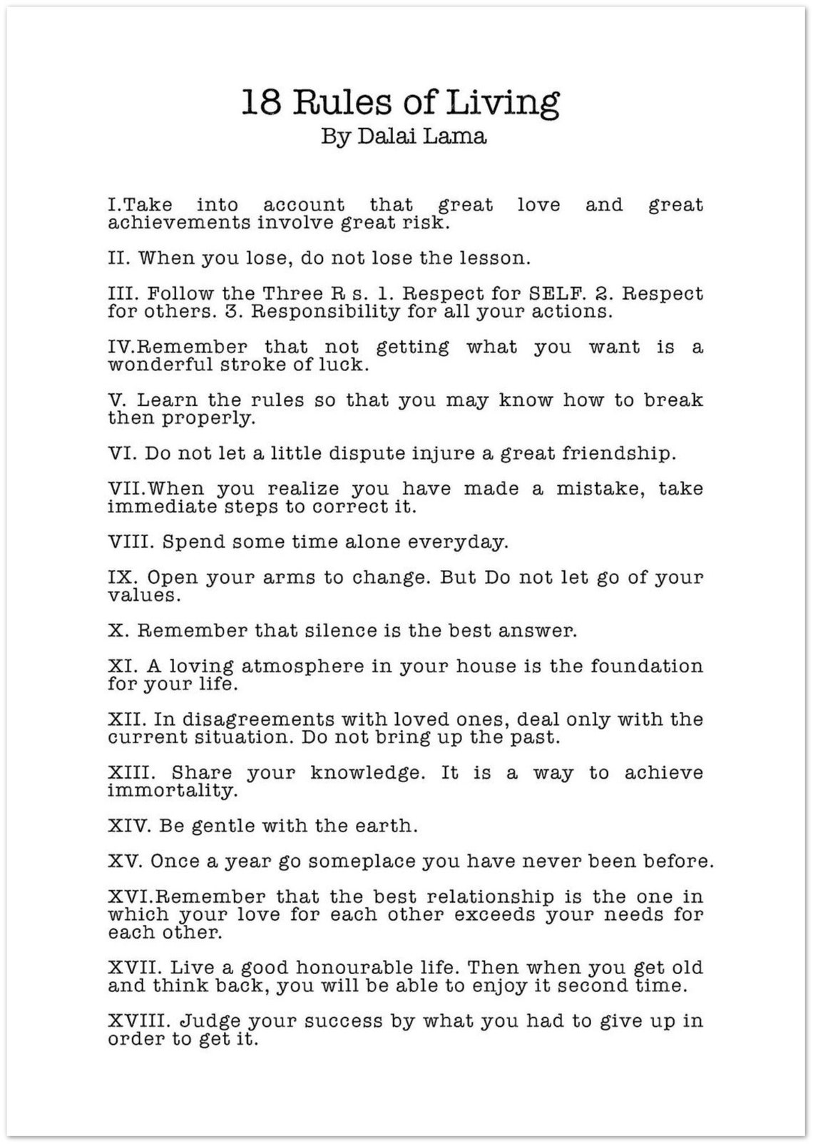 18 Rules of Living by Dalai Lama - Print/poster - Etsy