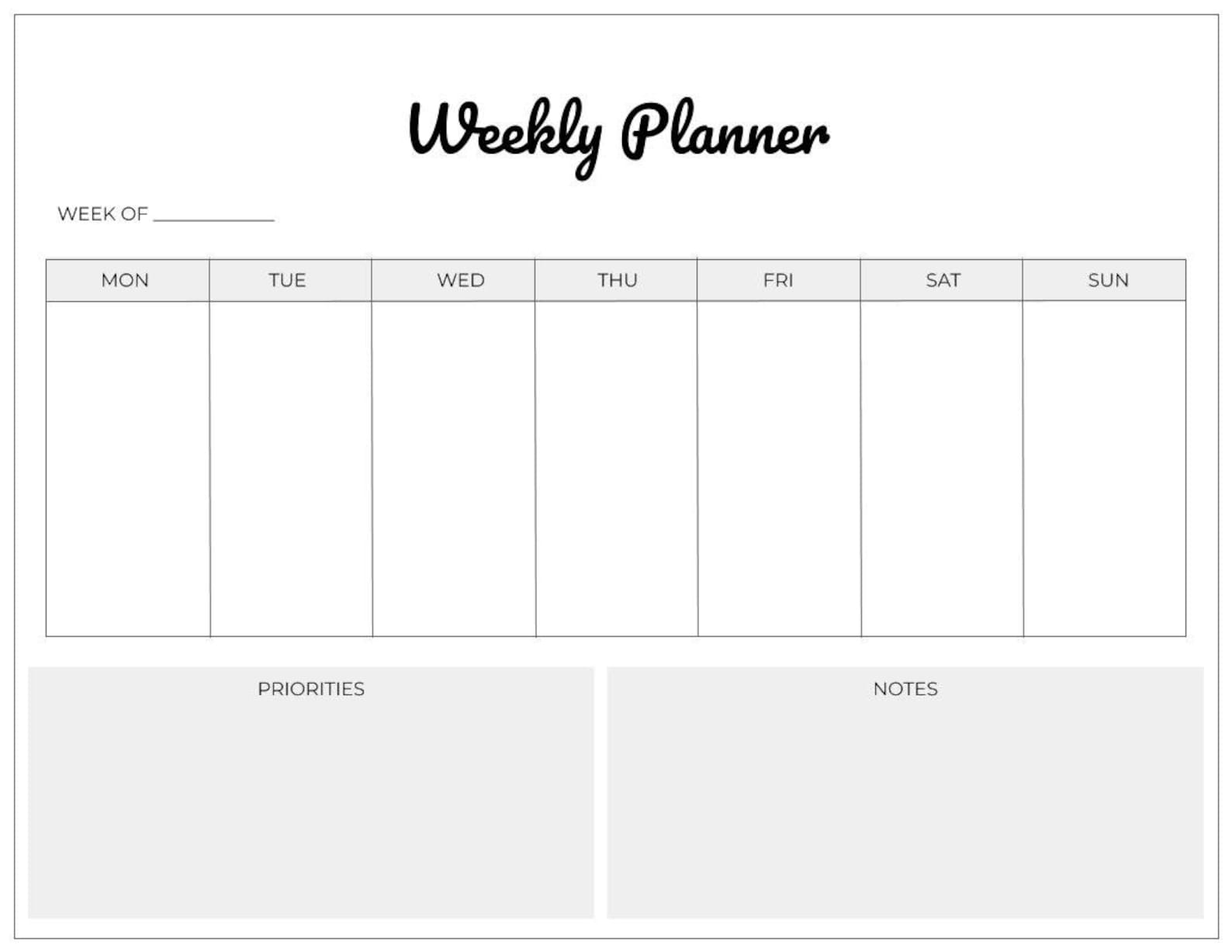 Weekly Planner Landscape Weekly Planner Printable Weekly | Etsy