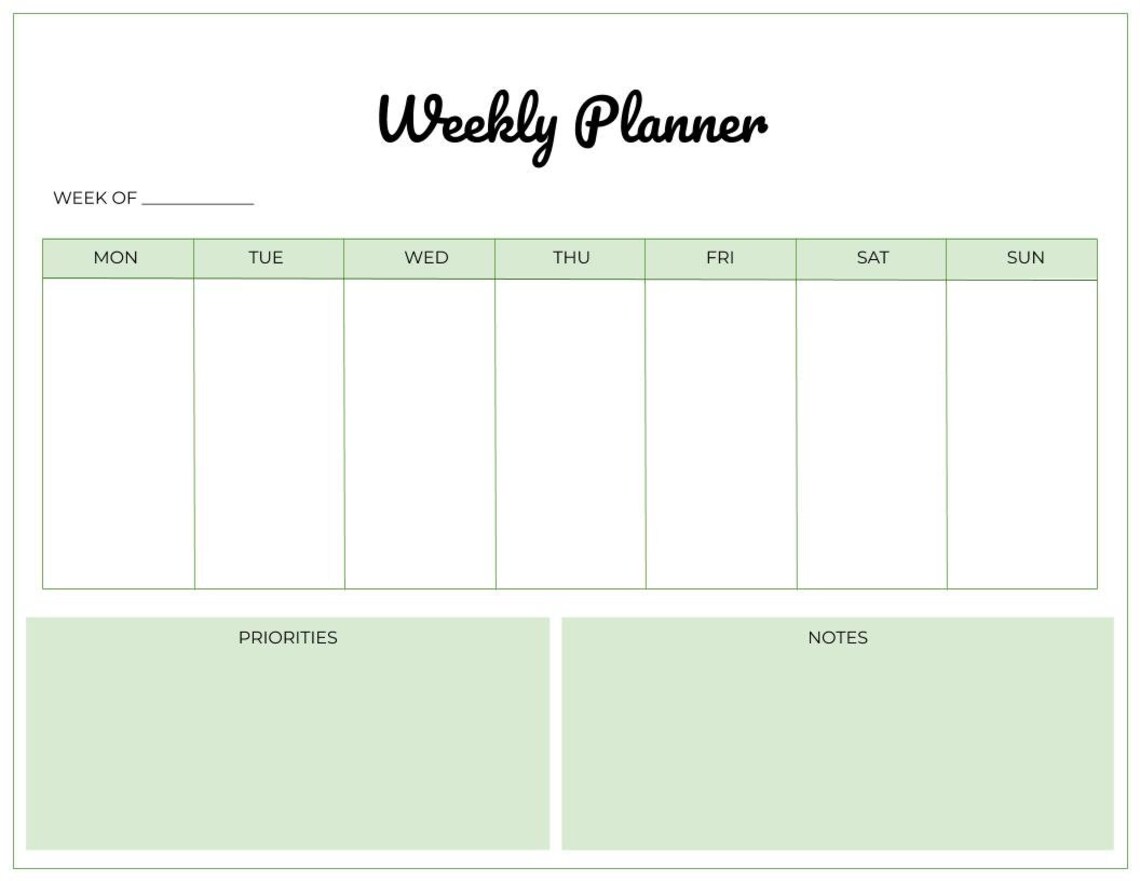 Weekly Planner Landscape Weekly Planner Printable Weekly | Etsy