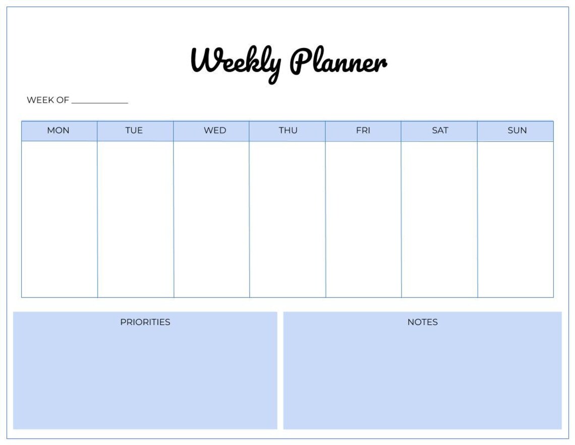 Weekly Planner Landscape Weekly Planner Printable Weekly Etsy
