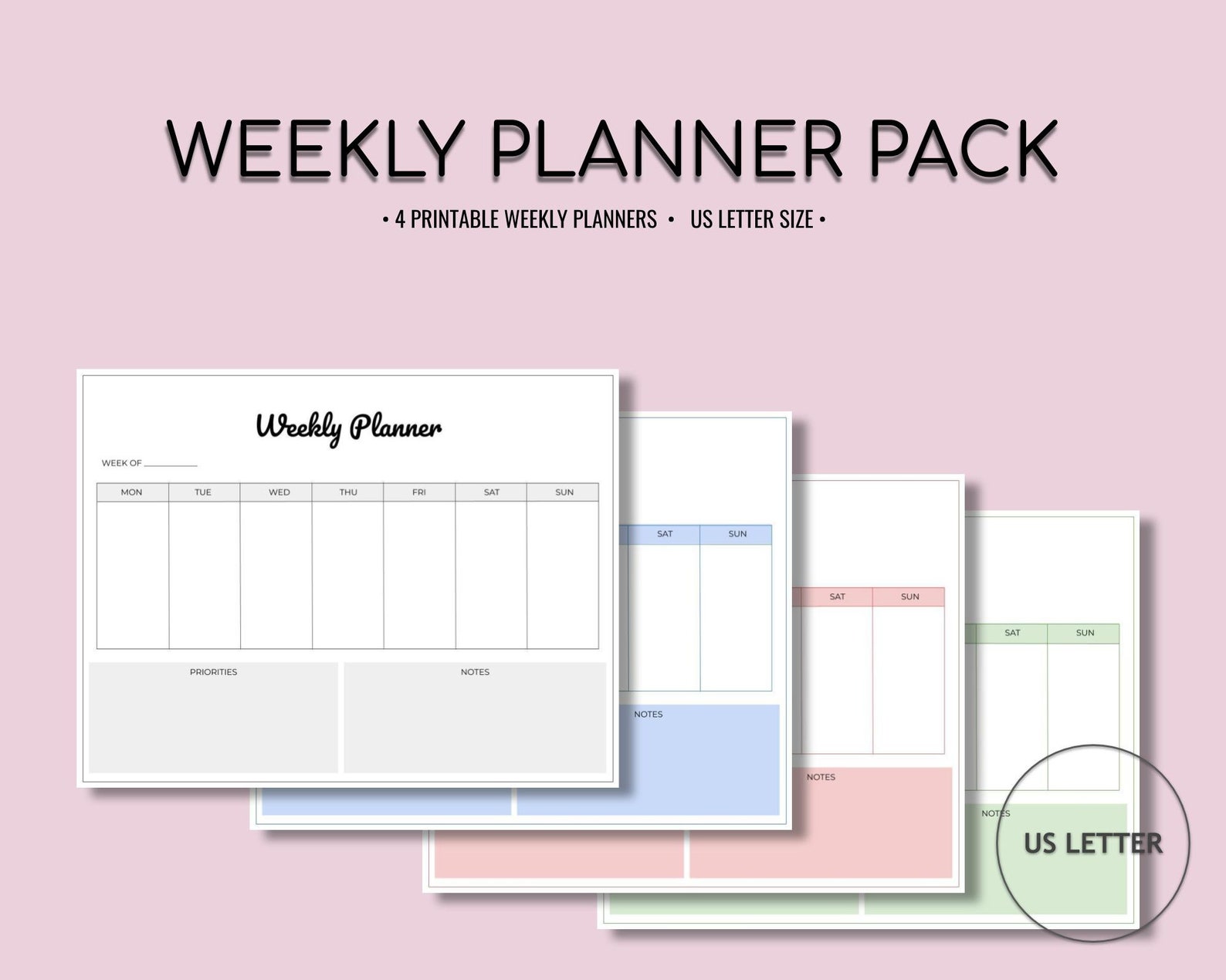 Weekly planner landscape weekly planner printable weekly etsy