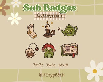 Cottagecore-subbadges: handgetekende natuur, gezellige stream-graphics (digitale download)