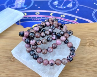 Pulseras de rodonita, cristales, amor propio, chakra del corazón