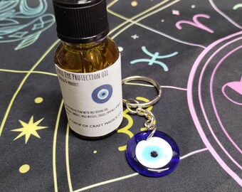 Evil Eye Protection Oil & Keychain, protection, magic, ritual oil, altar oil, keychain
