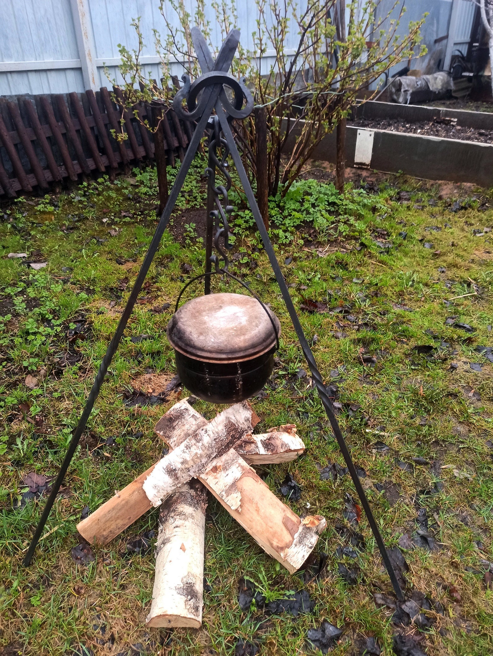 campfire tripod Outdoor cooking Iron pot stand Fire pit Etsy