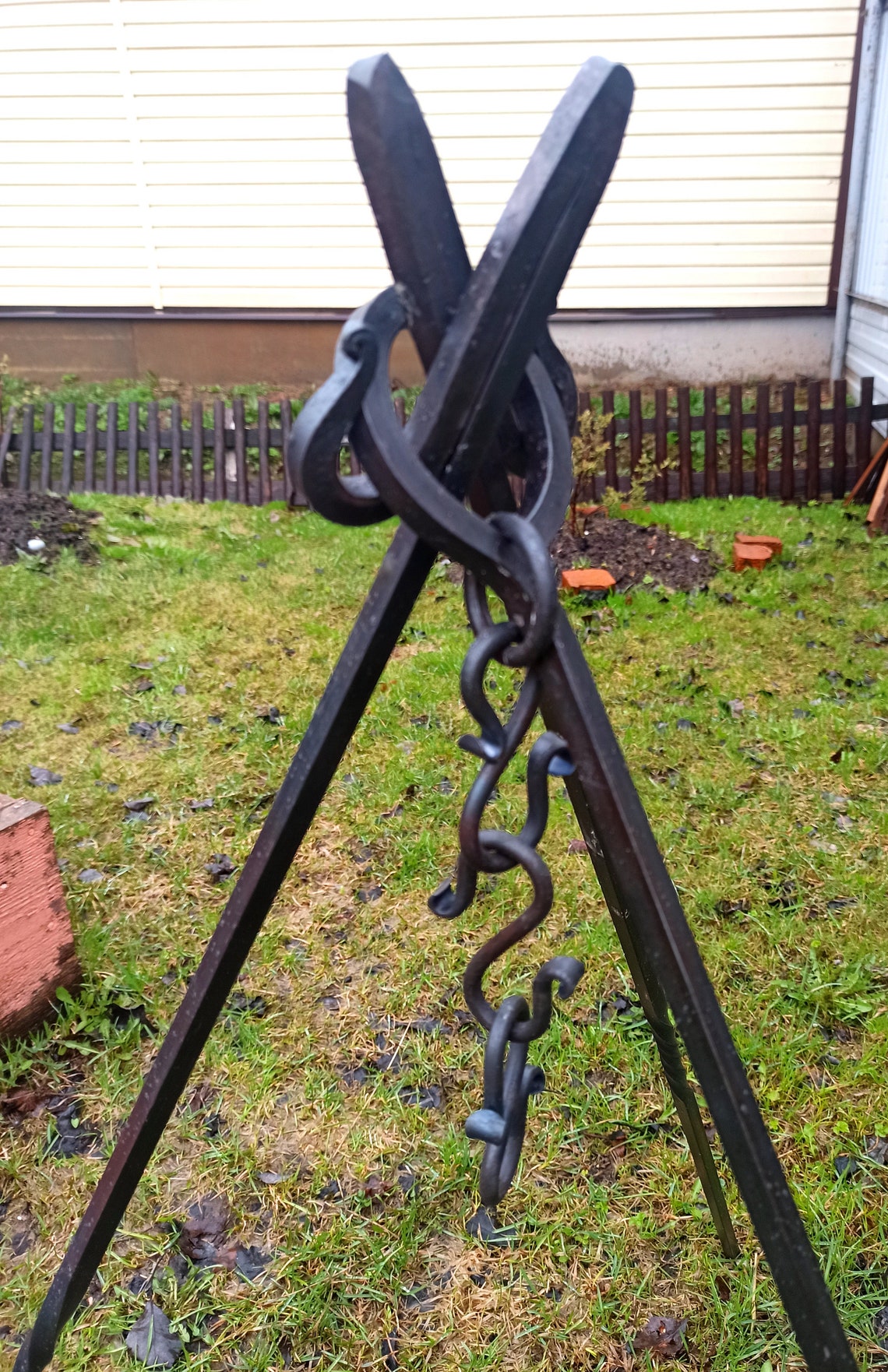 campfire tripod Outdoor cooking Iron pot stand Fire pit Etsy