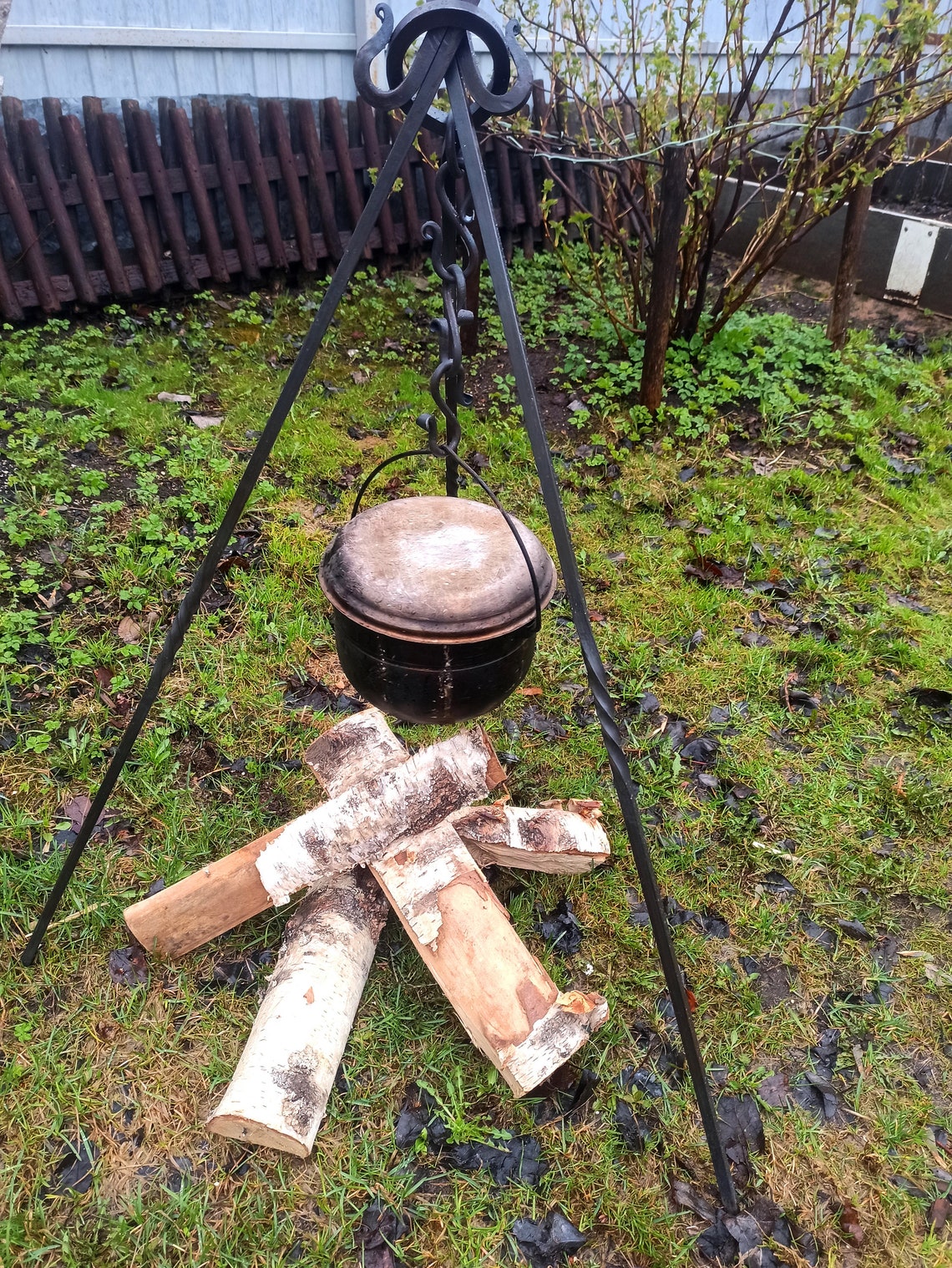 campfire tripod Outdoor cooking Iron pot stand Fire pit Etsy