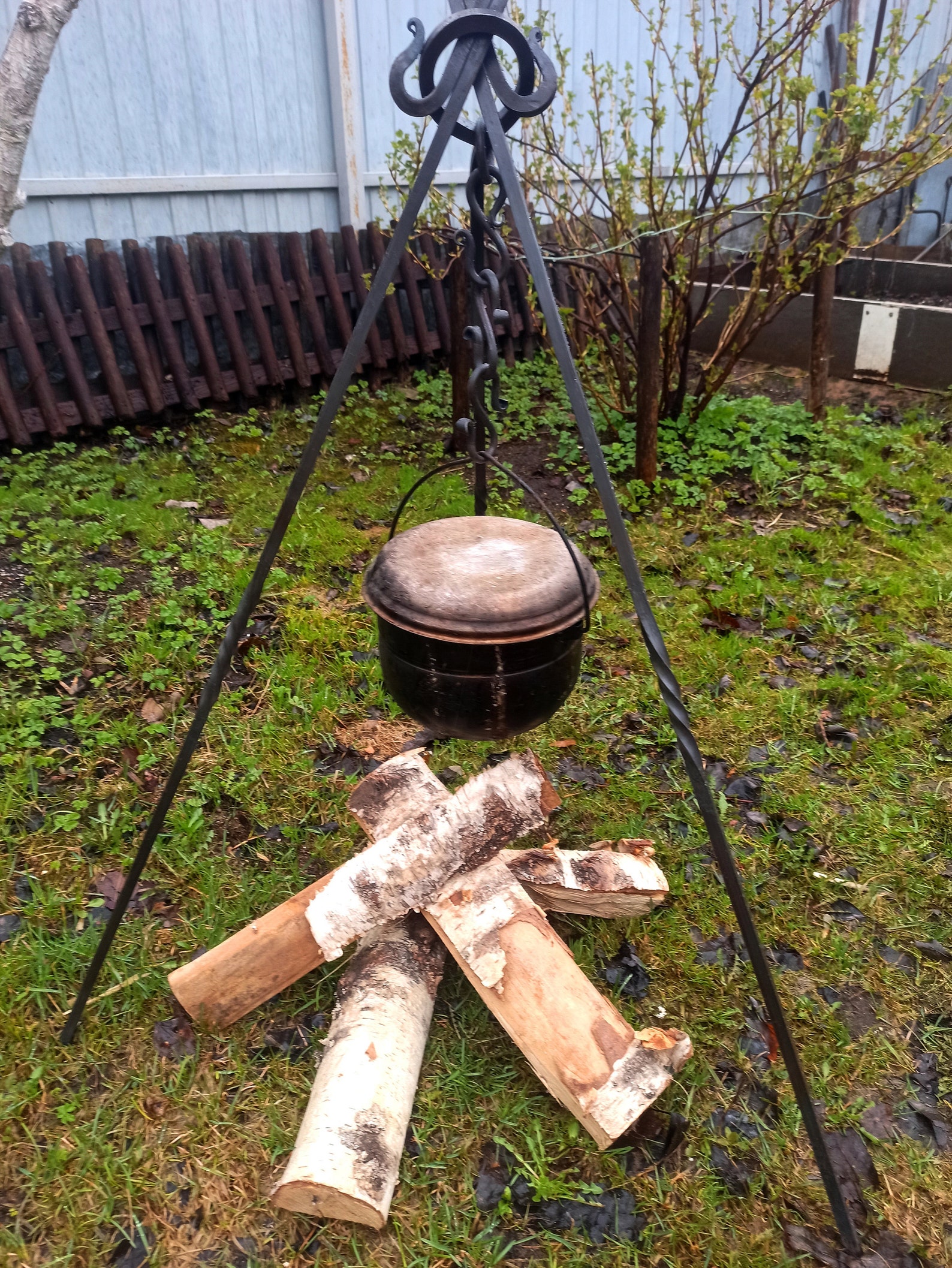 campfire tripod Outdoor cooking Iron pot stand Fire pit Etsy