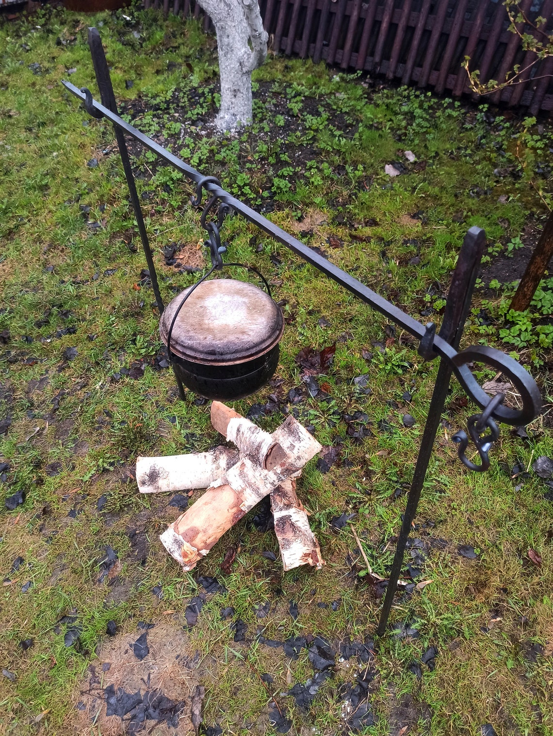 campfire tripod Outdoor cooking Iron pot stand Fire pit Etsy