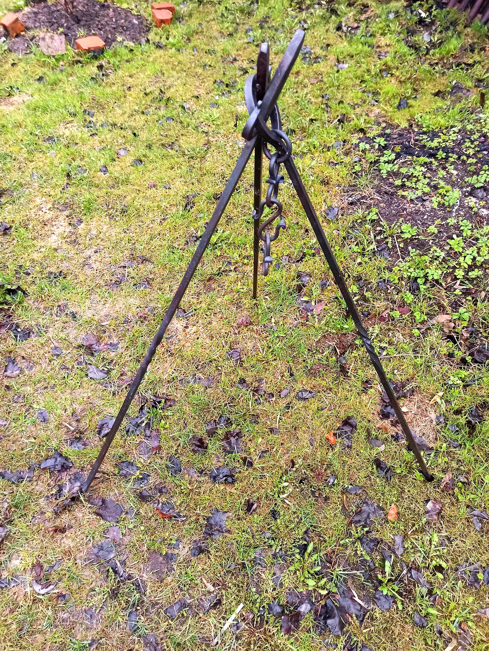 campfire tripod Outdoor cooking Iron pot stand Fire pit Etsy