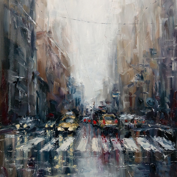 Rainy NY, Contemporary Impressionism, Downloadable Original Oil Painting, Only Digital File!