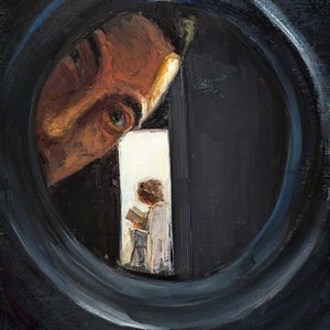Voyeur, My oil painting 12&quot;x16&quot;, Original Handmade Oil Painting On Hardboard, Impressionism, Wall Decor, Romantic