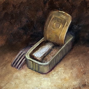 Sardines, My oil painting 9&quot;x6&quot;, Original Handmade Oil Painting On Board, Impressionism, Wall Decor