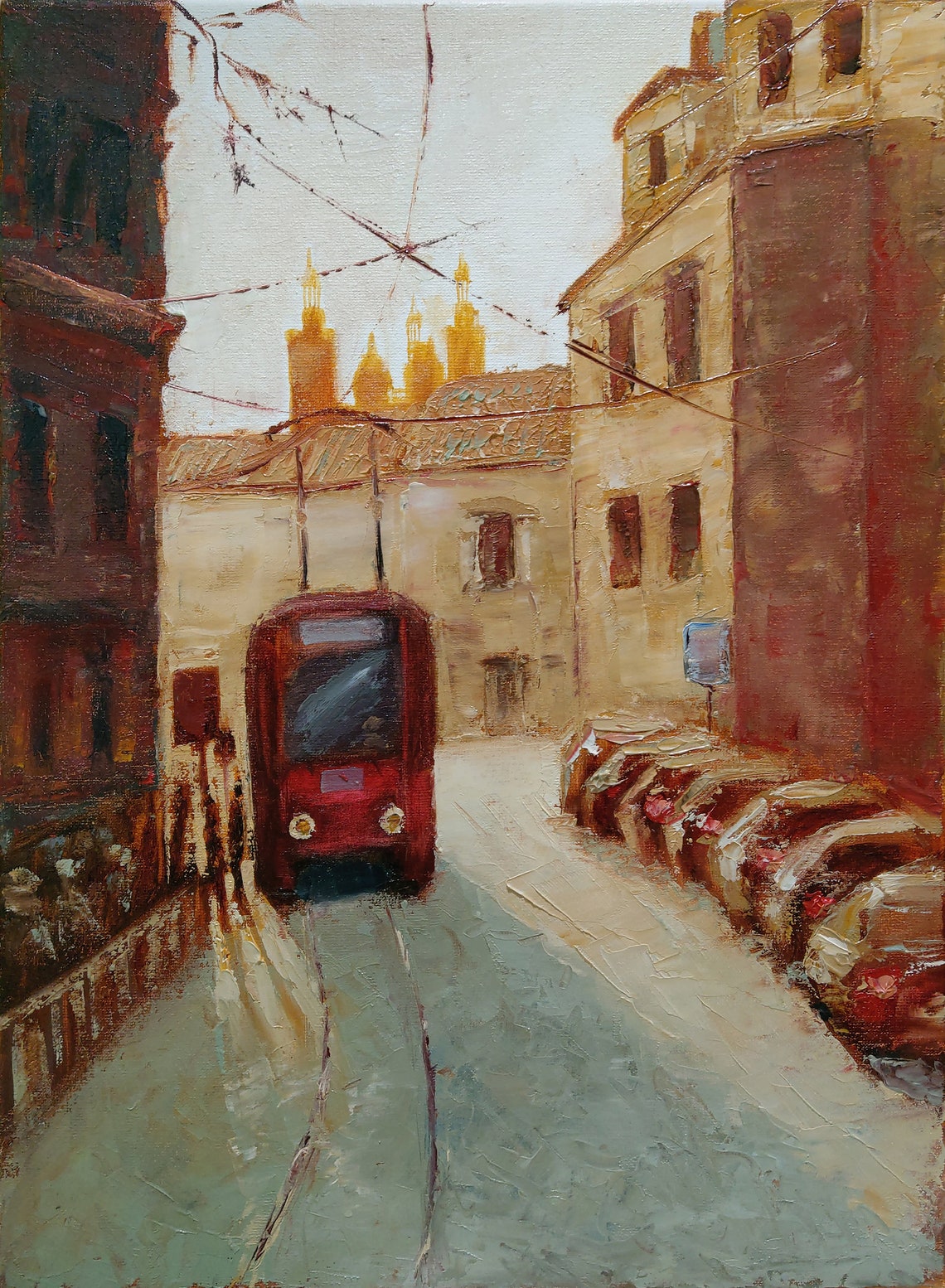 Tram Handmade Original Oil Painting Art On Stretched Canvas Etsy