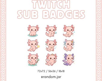 Axolotl Sub Twitch Abzeichen | Stream Sub & Bit Badges | Abonnenten-Abzeichen | Discord | Sofort Download