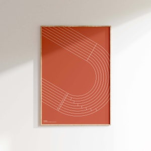Impresión de carrera • Póster de carrera • Pista de atletismo • Impresión deportiva • Arte de pared • Contemporáneo • Abstracto • Póster de ilustración deportiva minimalista