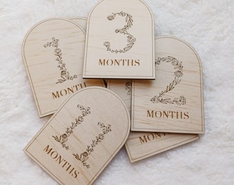 Arched Wooden Milestone Cards | Wild Flower Numbers Arch | Photo Prop | Month Milestone circles | Pregnancy Milestone Disks