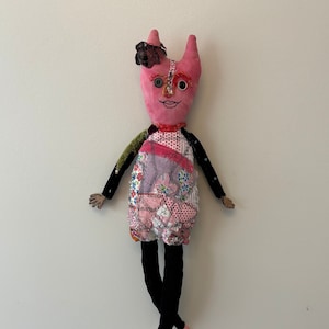 Textile Art Doll: Upcycled Crazy Quilt Cloth Cat, Whimsical Home Decor