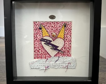 Framed Embroidery Collage: OOAK Fabric Art Shadow Box (8.5x8.5")
