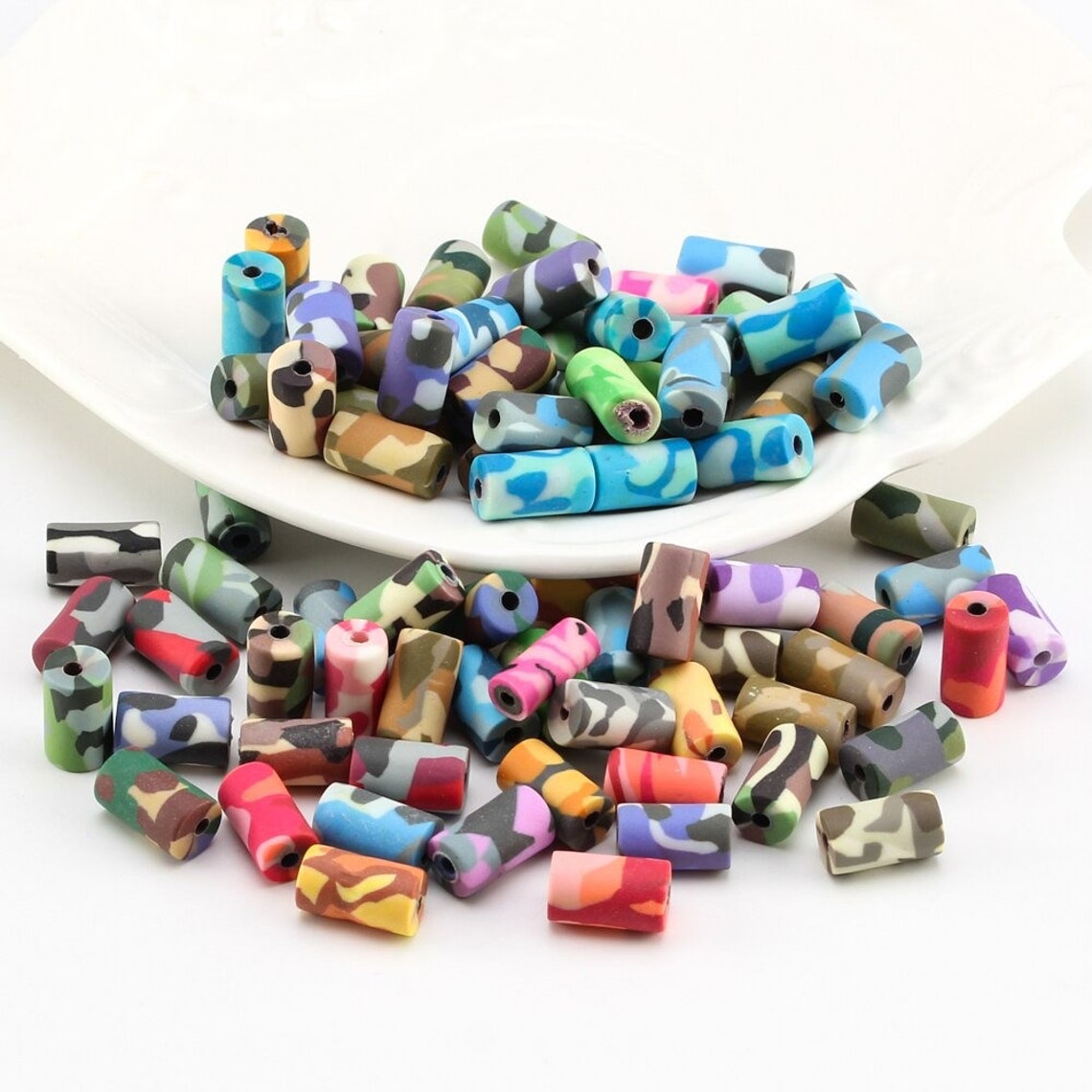 6x11mm Polymer Clay Tube Beads Camouflage Pattern Mixed Etsy