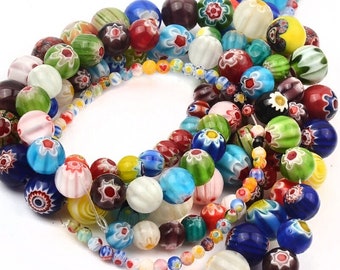 Millefiori Round Glass Beads | Mixed Colours | Choice of Size