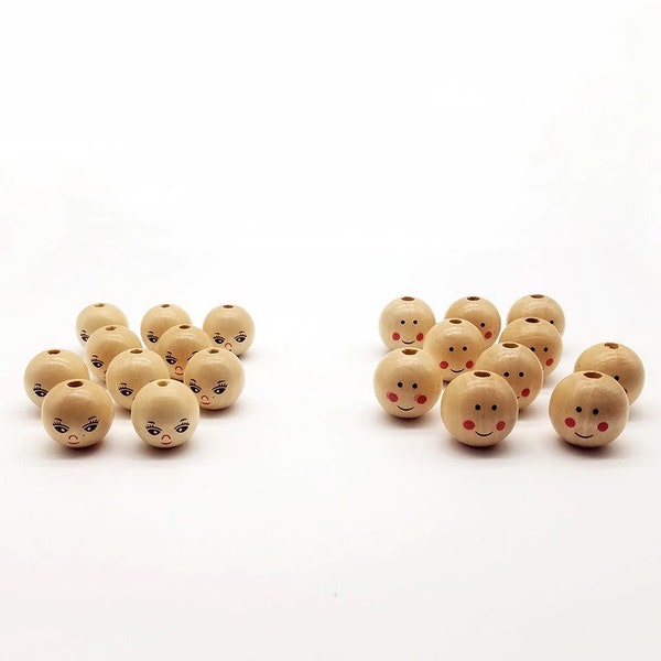 Wooden Face Beads | Boy or Girl Face | Pack of 20