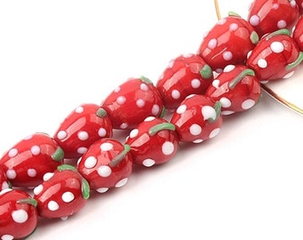 Red Strawberry Lampwork Glass Beads | Choice of Size | Pack of 10