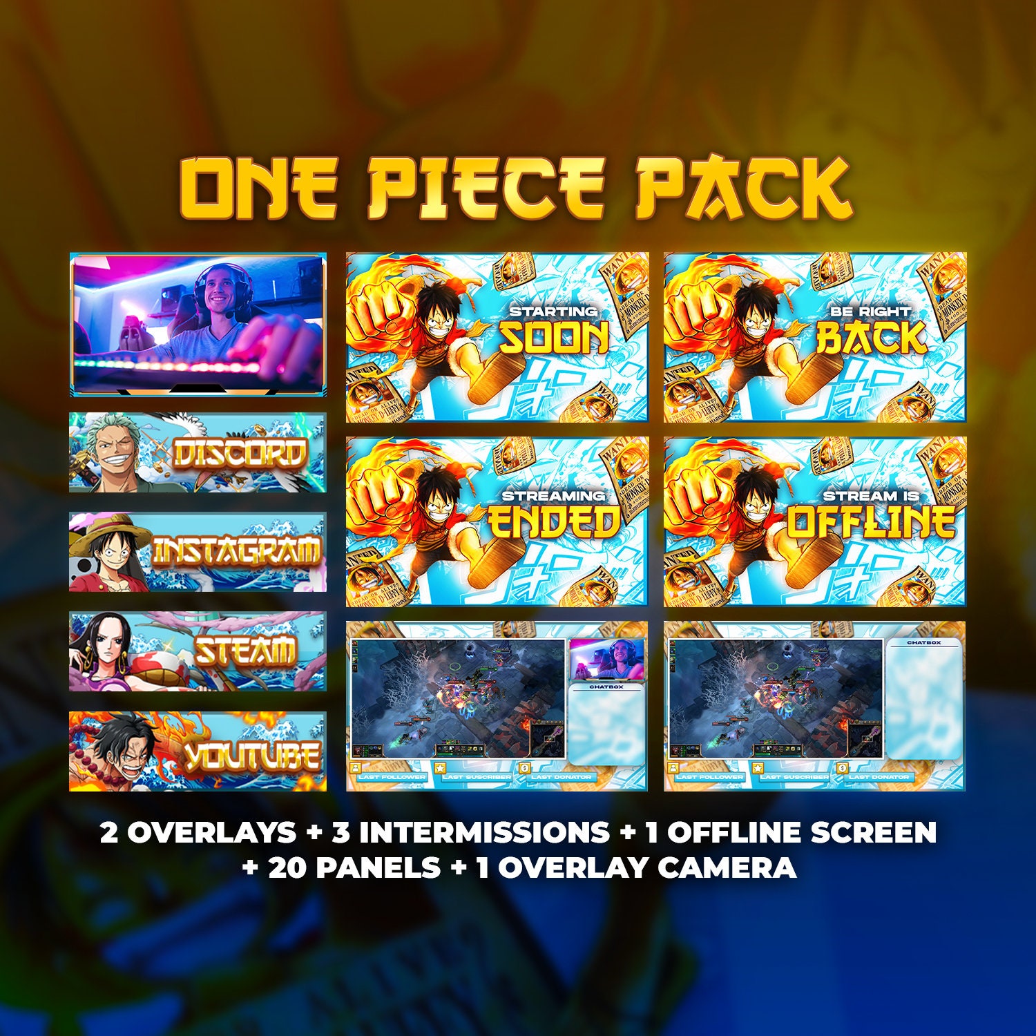 Custom Twitch Package One Piece 2 Overlays 3 Intermissions | Etsy