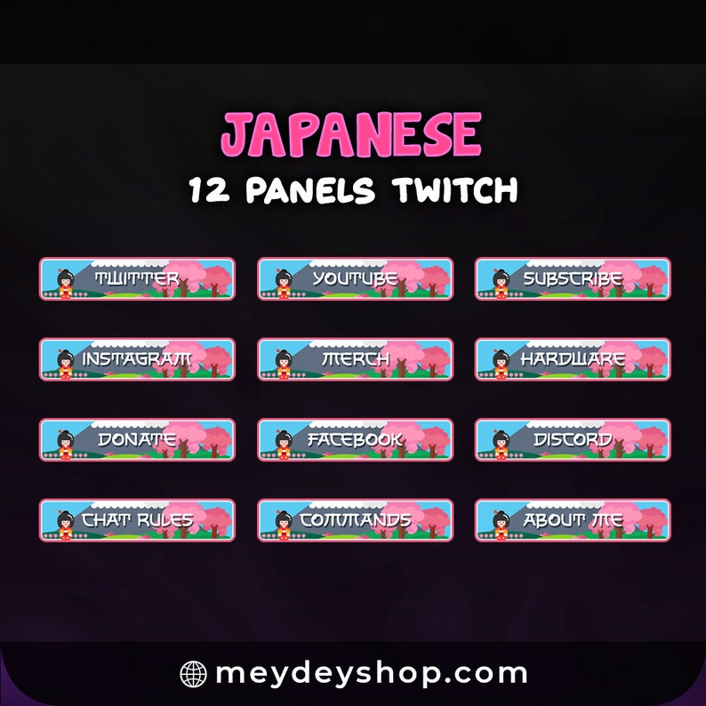 Japan 12 Panels Twitch Streaming Streamer Stream Etsy