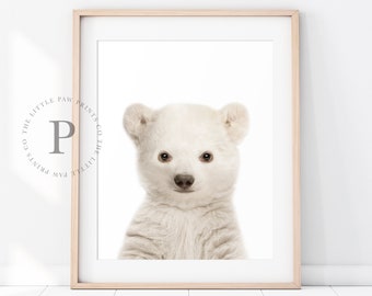 Baby Polar Bear Print, Baby Animal Nursery Art, Animal Nursery Decor, Bear Cub, Animal Wall Art, Nursery Decor, Baby Room Decor