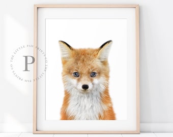 Baby Fox Print, Woodland Animal Nursery Art, Baby Animal Wall Art, Fox Wall Art Print, Woodland Nursery, Printable Digital Download