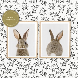 Nursery Wall Art Decor, Bunny Rabbit, Nursery Animal Prints, Printable Digital Download, Set of 2 Bunny Prints, Woodland Poster Art